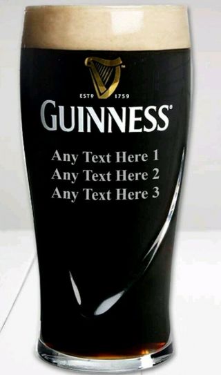 Personalised Guinness Pint Glass Any Message Inc Gift Box Dads Birthday Present