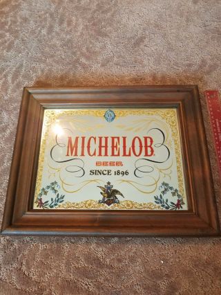 Michelob Beer Sign Vintage Mirror Wood Frame Pub Bar Anheuser - Busch Brewery