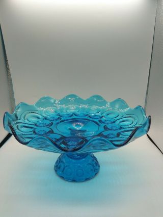 Vintage Le Smith Moon And Stars Glass Blue Cake Plate Pedastal Platter