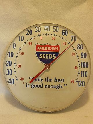 Vintage Americana Seeds Advertising Thermometer Round Metal & Plastic 12 "