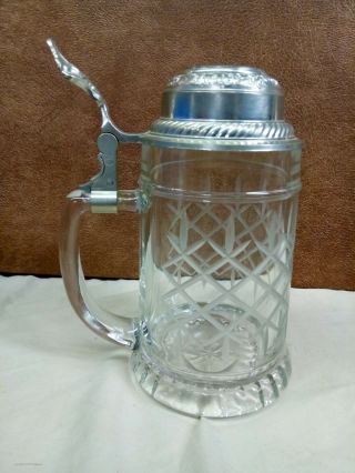 Vintage Bmfn Cut Glass Pewter Lid Beer Stein/mug W.  Germany