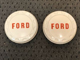 Pair Vintage 1961 - 1966 Ford Truck Pickup Dog Dish Bottle Cap Hubcap White & Red