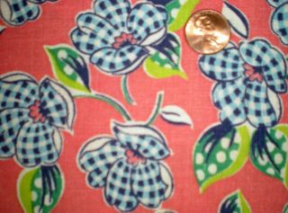 FLORAL Intact Vtg FEEDSACK Quilt Sewing Doll Clothes Craft Fabric Red Blue 2