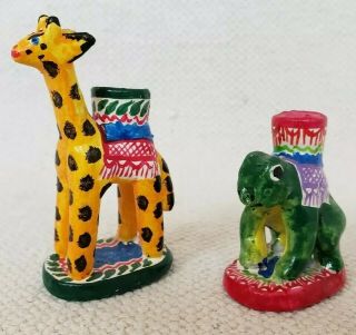 Two Vintage Mexican Folk Art Animal Candle Holders Pottery Figurine Mexico Clay