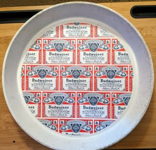 Vintage Budweiser Beer Tray,  11 ",  Red White Blue Usa,  Hard Plastic Thermo Serv