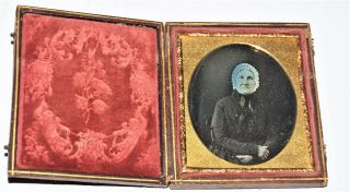 Daguerreotype Photo In Case,  Old Woman Wearing Bonnet,  1/6 Plate