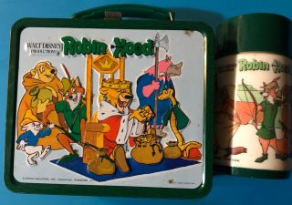 Vintage 1973 Walt Disney Robin Hood Lunchbox And Thermos