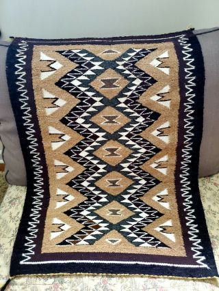 Navajo Rug Teec Nos Pos Handwoven Wool Cream,  Tan Brown Black & Gray " 31.  5x 23.  5