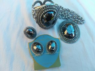 Vintage Whiting & Davis /hinged Hematite Bracelet,  Ring,  Necklace And Earrings.