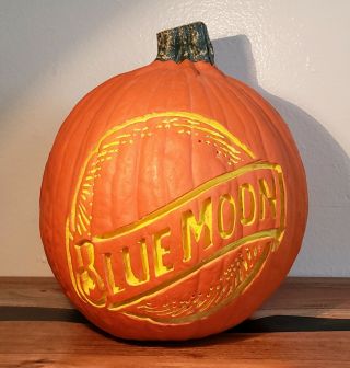 Blue Moon Beer Advertising Carved Halloween Jack - O - Lantern Pumpkin Bar Decor 11 "