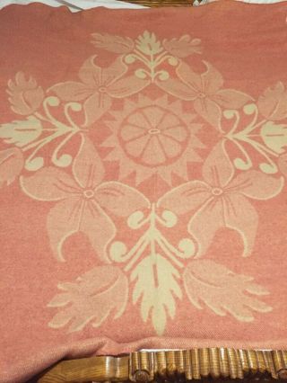 Vintage Art Deco Pink Creme Floral Reversible Orr Health Wool Blanket 72x80