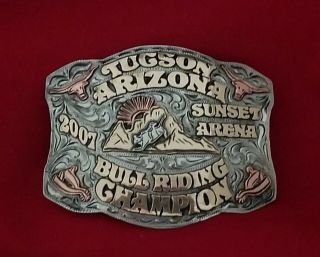 2007 Rodeo Trophy Belt Buckle Tucson Arizona Bull Riding Champion Vintage 456