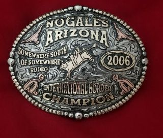 2006 Rodeo Trophy Belt Buckle Nogales Arizona Bull Riding Champion Vintage 552