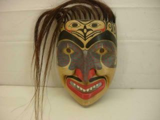 Northwest Pacific Coast Hand Carved Painted Wood Eagle Native Mask Horsehair Big
