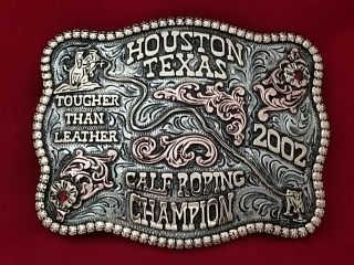 2002 Rodeo Trophy Buckle Houston Texas Calf Roping Champion Vintage 548