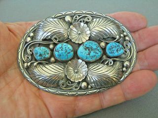 Southwestern Native American Indian Turquoise Sterling Silver Belt Buckle Rb