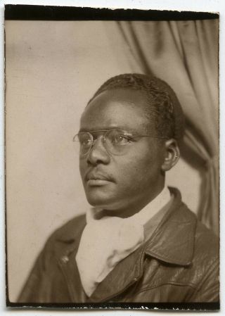 Handsome Young Black Man Leather Jacket Fashion Scarf Vintage Photobooth Photo