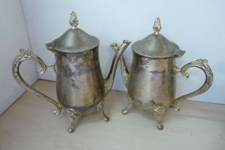 Pair Vintage Studio Silversmiths Silverplated Teapot T - Pots (need Polishing) 7c