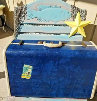 Vintage Shwayder Bro.  Samsonite 21 " Blue Marble Suitcase W/key - Charming Art Deco