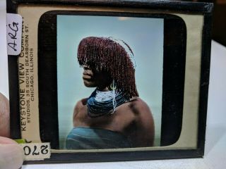 Colored Glass Magic Lantern Slide Arg African Native Woman With Hair Necklaces