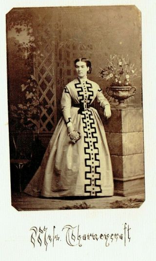Victorian Cdv Type Photo Young Lady Wearing Long Frock Miss Thorneycroft