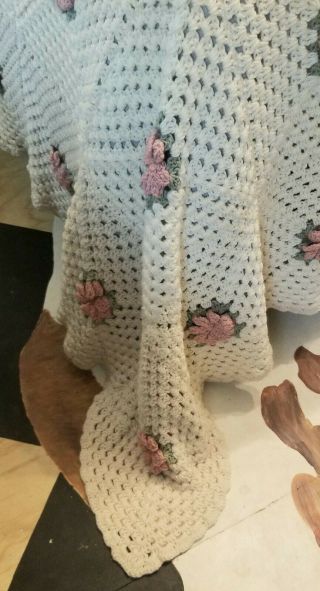 Vintage Crochet Granny Square 3d Flower King Size Bedspread