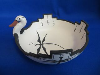 Rare Signed Phil Kiyite Zuni Swan Pottery Bowl Hand Made With