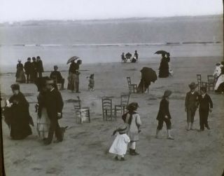 View Of The Beach In Saint - Malo,  France,  Circa 1890 Magic Lantern Glass Slide