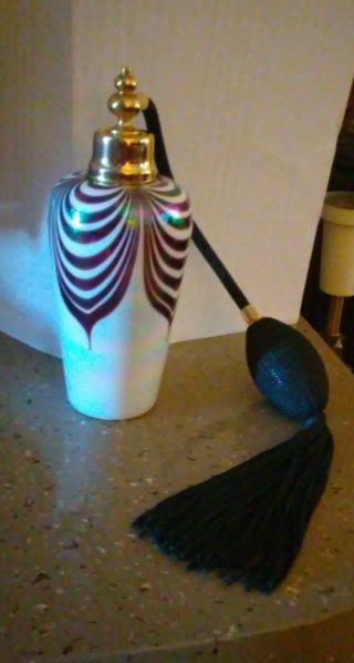 Vintage Italian Iridescent Pulled Feather Art Glass Perfume Bottle/atomizer