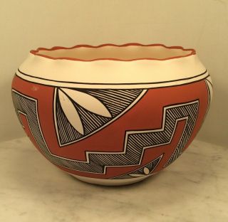 Large Vintage Native American Pottery Signed I.  L Chino Acoma Bowl