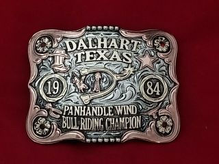 1984 Rodeo Vintage Trophy Belt Buckle Dalhart Texas Bull Riding Champion 535