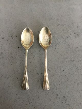 Antique Teaspoons,  Coffee Spoons.  Silver Plated.  Set Of Two.  Art Deco Style.