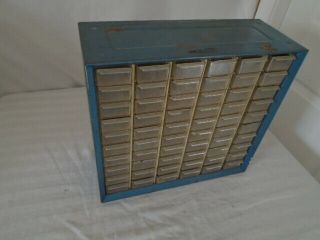 Vintage Akro - Mils Metal Cabinet Parts Organizer Storage LARGE 60 DRAWER Blue 2