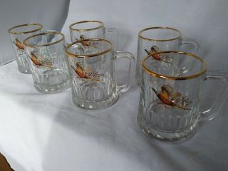 Vtg Tudor Dema Glasses Pheasant Gold Rim Set Of 6 Tankard Half Pint B504 England