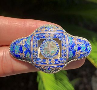 Old Chinese Export Silver Multi Color Enamel Shou Character Pin Brooch - J.  H