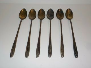 6 Antique Vtg Wm Rogers Is Silver Plated Lady Fair Iced Tea Spoons