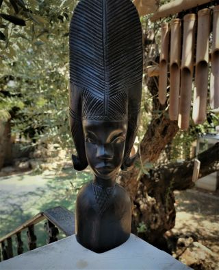 Vintage African Ebony Wood Carving Statue Tribal Wooden Sculpture Woman 12 " Tall
