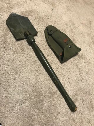 Vintage Us Military Folding Shovel Tool With Cover