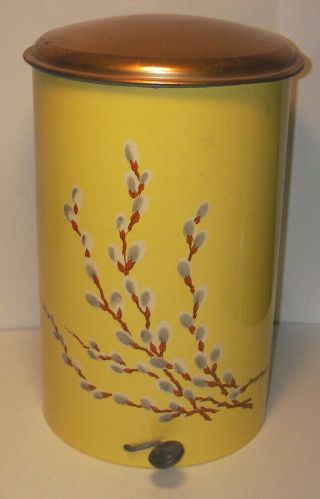 Vtg Colorware Metal Step On Trash Garbage Can Inner Bucket Yellow Pussy Willows