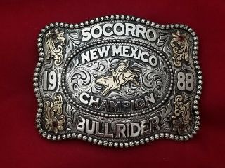 1988 Rodeo Trophy Buckle Vintage Socorro Mexico Bull Ride Cowboy Champion897
