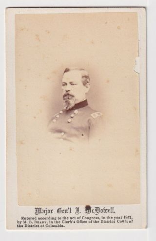 Union General Irwin Mcdowell By Mathew Brady 1862 American Civil War Cdv