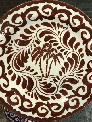 Vintage 16 Pc Set Anfora Mexico Ceramic Pintado A Mano Brown Palm Tree 3