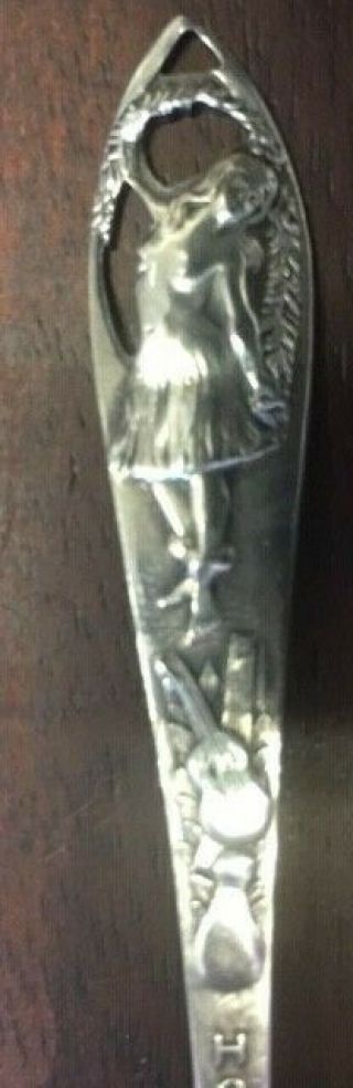 Vintage Sterling Silver Souvenir Demitasse Spoon Honolulu Dancer Art Nouveau