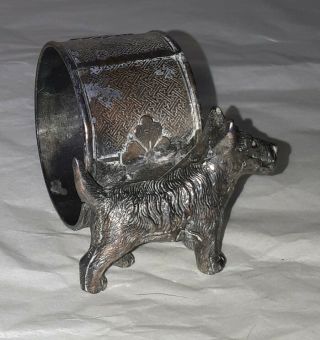 Figural Silver Plate Napkin Ring With The Figure Of A Terrier Dog