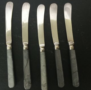 5 X Vintage Silver Plate Epns Butter Knives Grey Marble Style Handles
