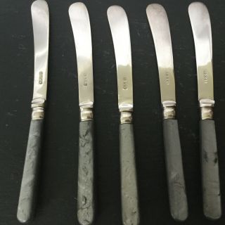 5 x Vintage Silver Plate EPNS Butter Knives Grey marble style handles 2