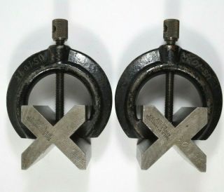 Set Of 2 Vintage Starrett V - Blocks Complete With Clamps