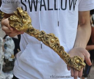 Chinese Brass Feng Shui Auspicious Dragon Loong Zodiac Animal Ruyi Ru - Yi Statue