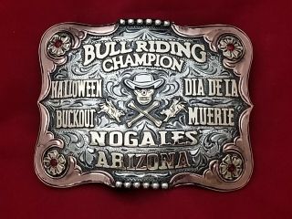 Rodeo Trophy Belt Buckle Nogales Arizona Halloween Bull Riding Champion Vtg.  167
