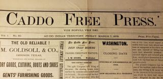 1879 Caddo Indian Territory Newspaper Choctaw Nation Oklahoma Rare Vol 1 40